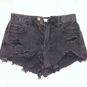 Black distressed shorts